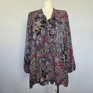 Cha Cha Vente Paisley Hi-Low Tunic Top Women's 1X Boho Eclectic Artsy Maximalist
